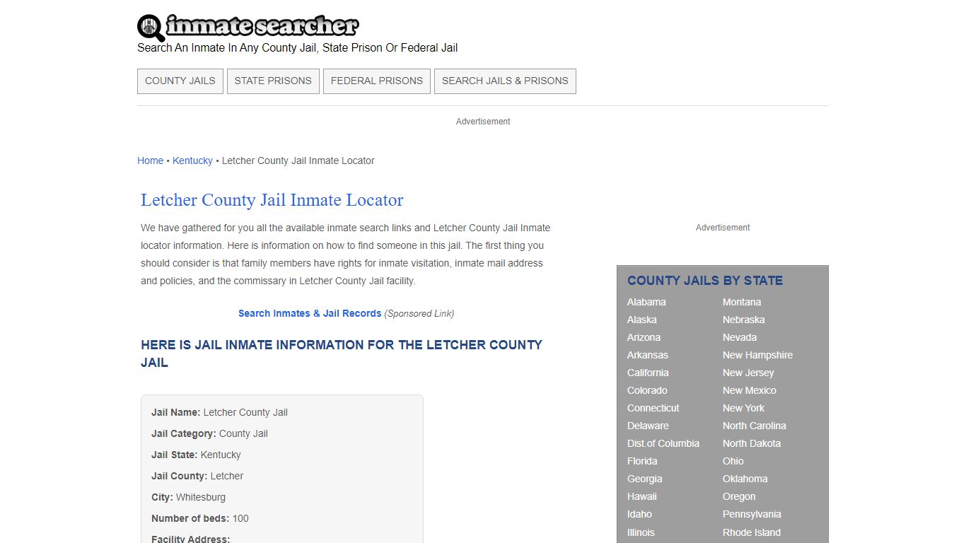 Letcher County Jail Inmate Locator - Inmate Searcher